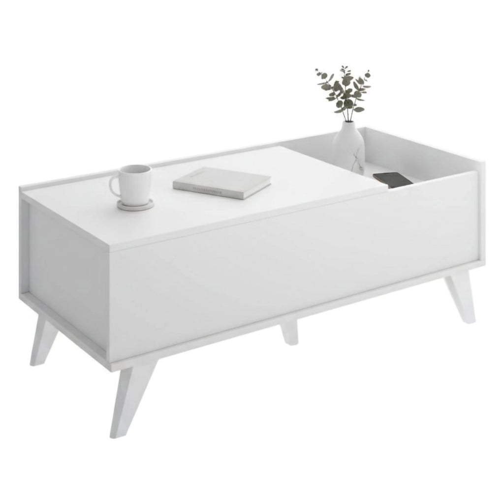 Tavolino da salotto Alexius, Tavolo basso da caffè, Portariviste per divano, Ripiano da soggiorno, 99x60 h41 cm, Bianco