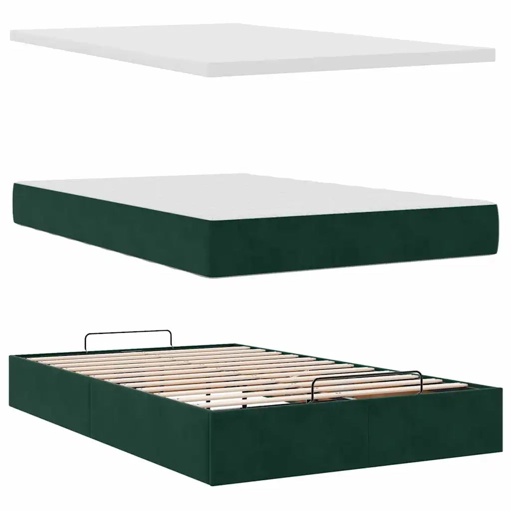 Pouf Letto con Materasso e LED Verde Scuro 120x190cm in Velluto 3312683