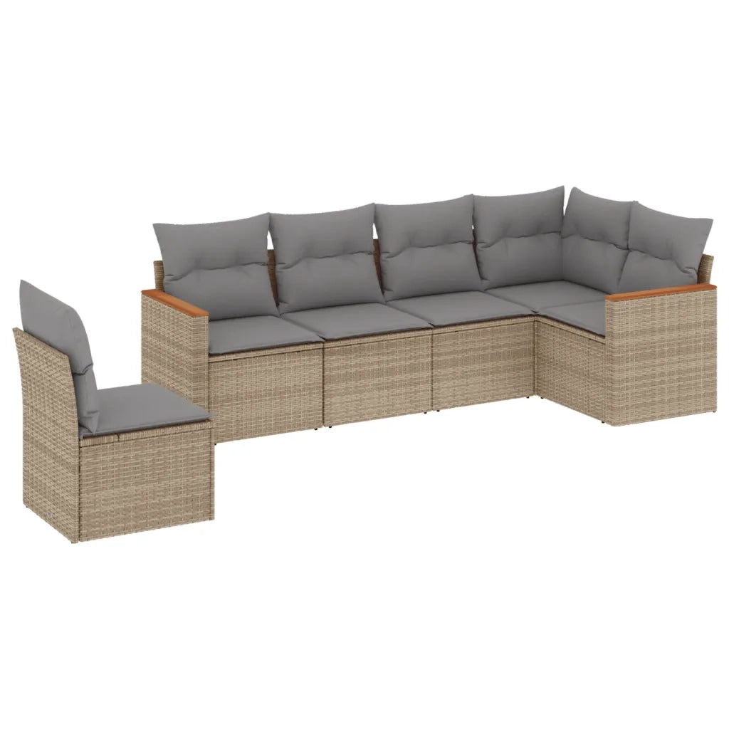 Set Divano da Giardino 6 pz con Cuscini Beige Misto Polyrattan