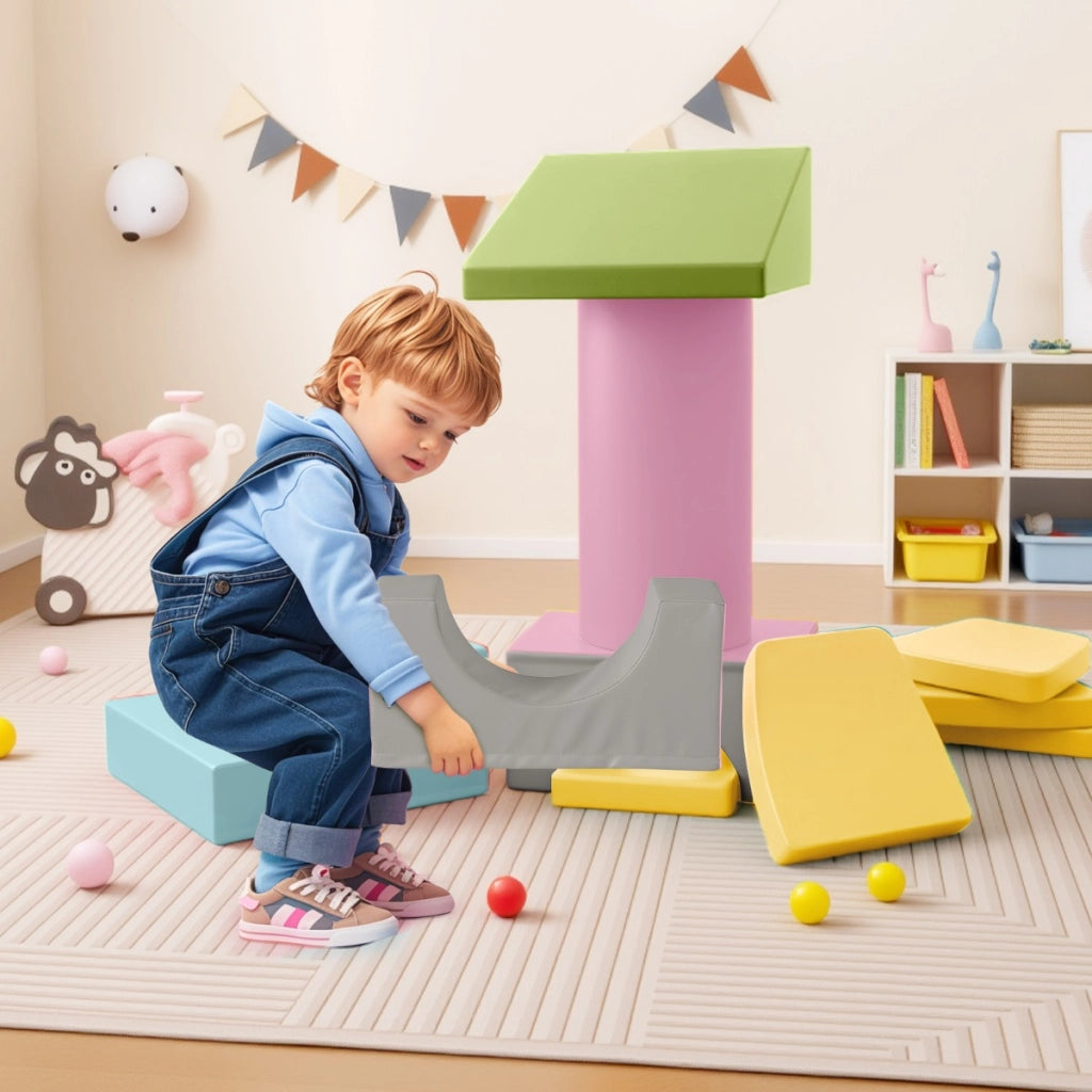 Set 10 giocattoli da arrampicata in schiuma morbida per bambini, Blocchi da costruzione con attivit¨¤ Giallo