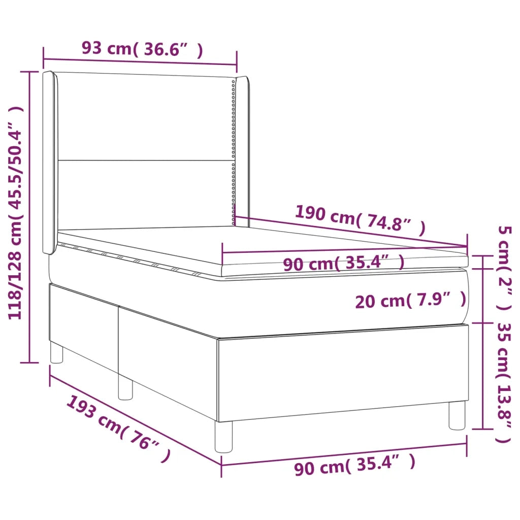 Letto a Molle con Materasso e LED Nero 90x190 cm in Velluto 3139477