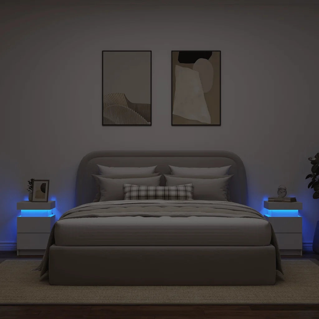 Set di 2 Comodini | Armadio da Notte | Mobiletto da notte con Luci LED Bianchi 35x39x55 cm