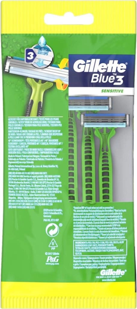 RASOIO GILLETTE BLUE 3 SENSITIVE IN CONFEZIONE DA 4 LAMETTE +1