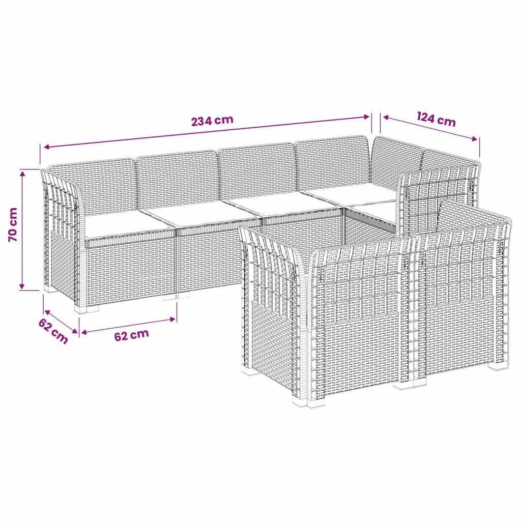 Divano 7 Posti da Giardino con Cuscini Aspetto Rattan PP 3444146