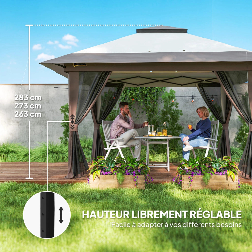 Gazebo pieghevole pop-up con zanzariere 4x4m ¨C Xylo ¨C beige doppio tetto protezione UV50+