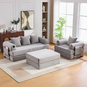 Sofa modulare 4 posti - Zephmum - Con poggiapiedi, struttura in metallo e cuscini