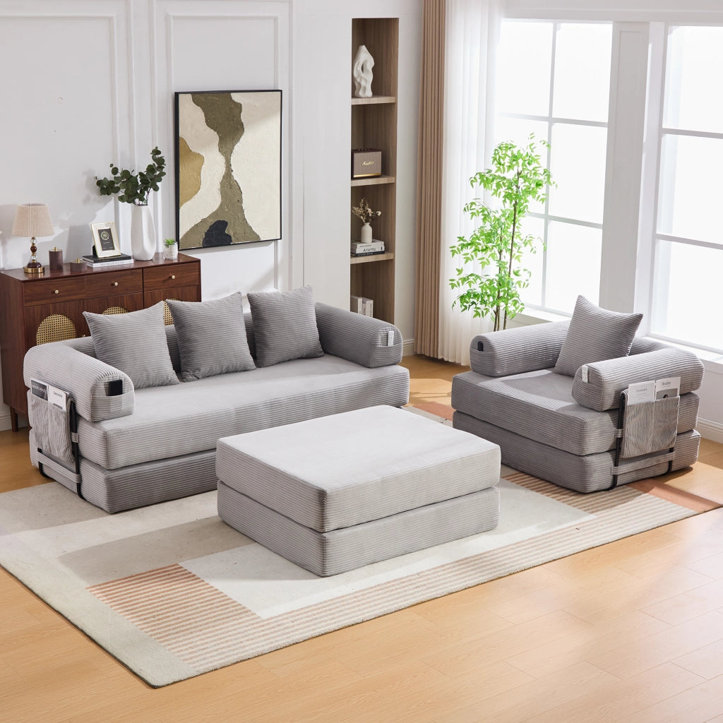 Sofa modulare 4 posti - Zephmum - Con poggiapiedi, struttura in metallo e cuscini
