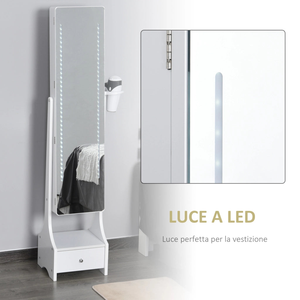 Armadio Portagioie con Specchio e Luci LED ¨C Minimal ¨C Bianco