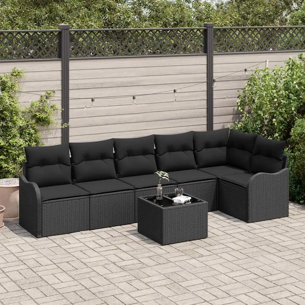 Set Divano da Giardino 7 pcs Nero polyrattan
