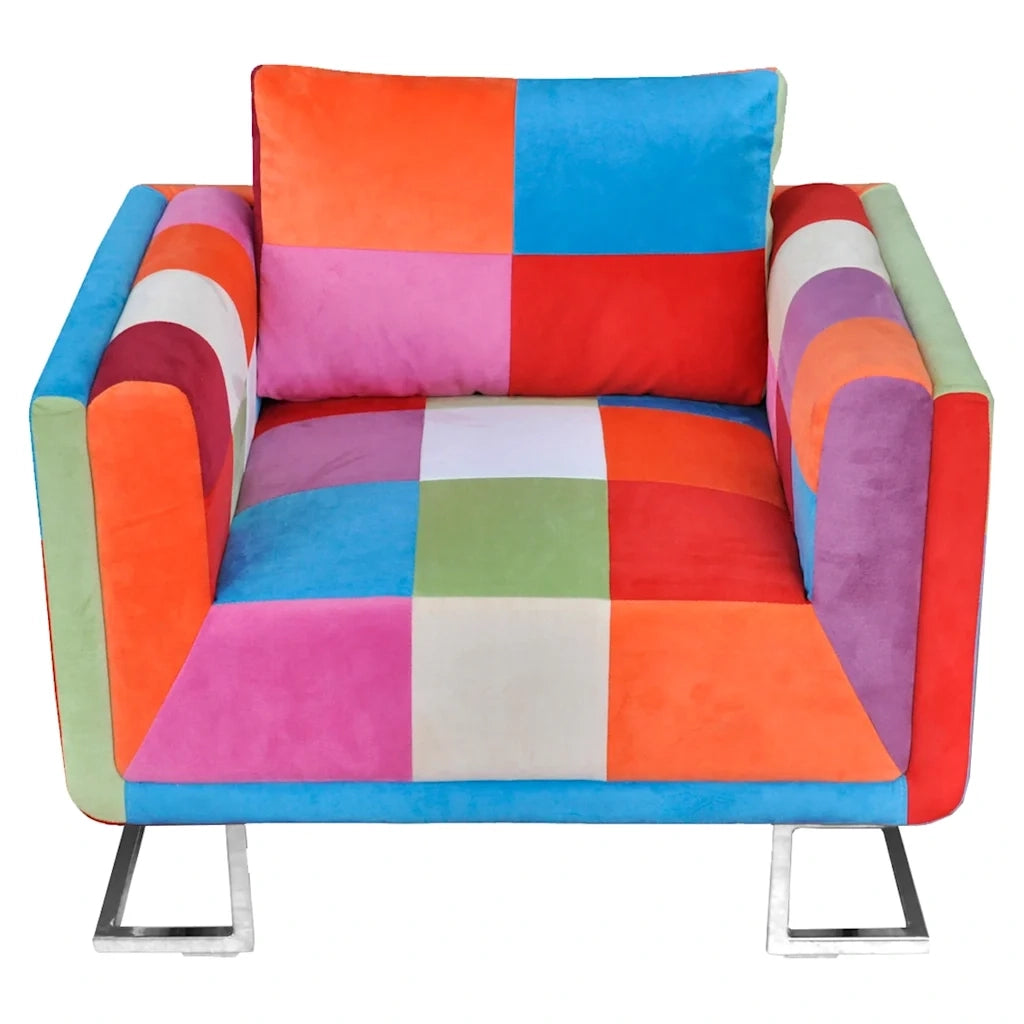 Poltrona | Sedia Relax a Cubo con Gambe Cromo e Design Patchwork in Tessuto