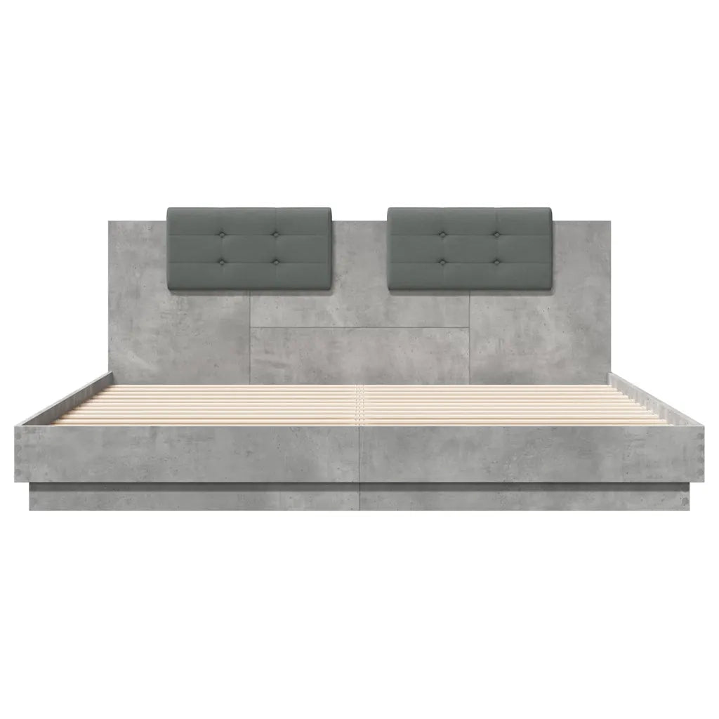 Giroletto con Testiera e LED Grigio Cemento 200x200 cm