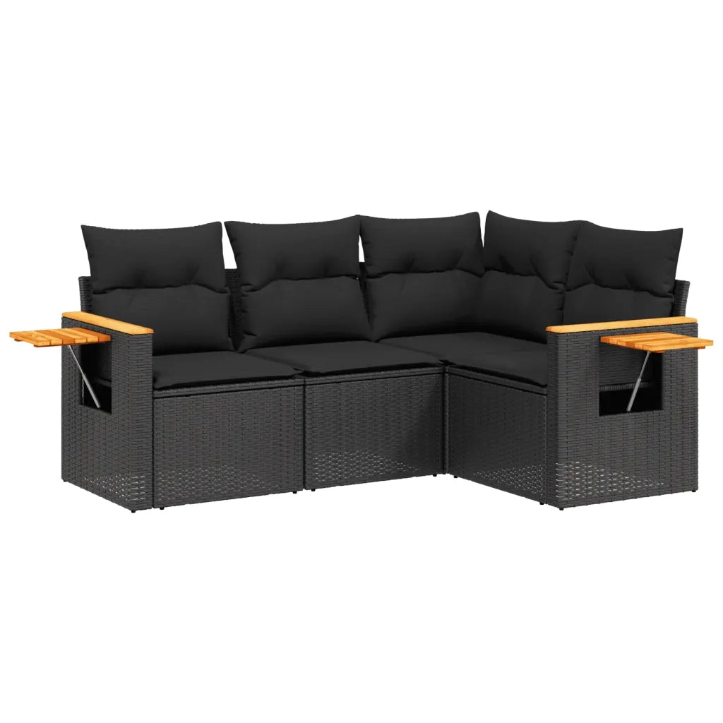 Set Divani da Giardino 4 pz con Cuscini Nero in Polyrattan 3259171
