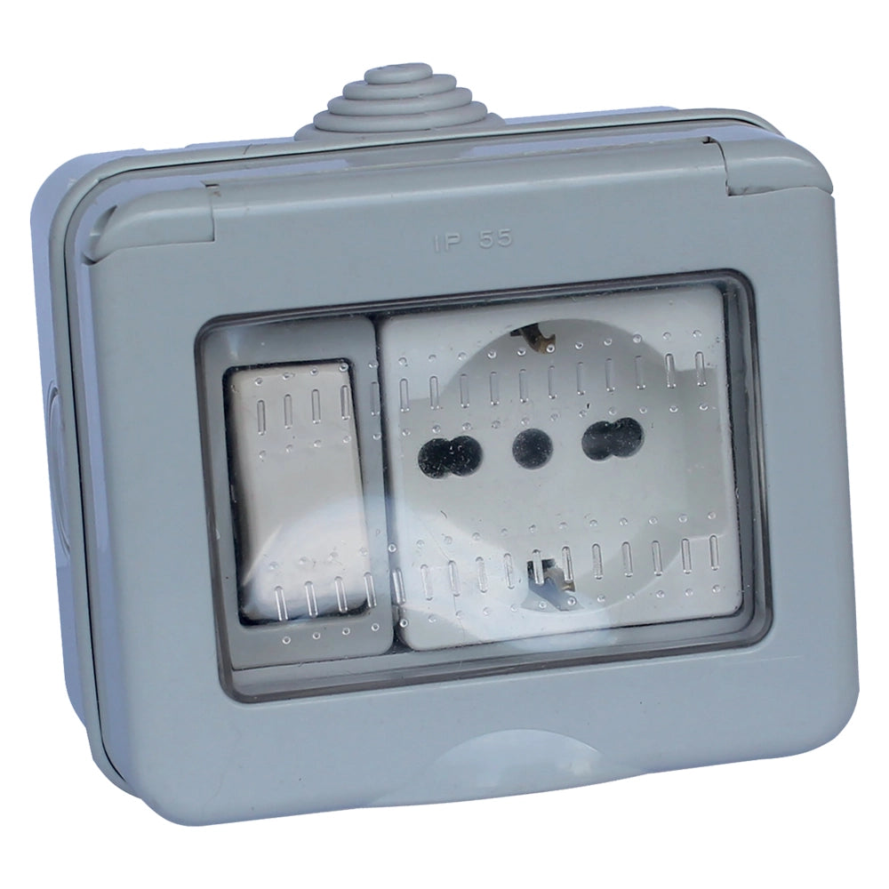 CONTENITORE ESTERNO INTERRUTTORE + PRESA / SCHUKO 1 deviatore + 1 presa bivalente 10/16A / schuko  - FAEG