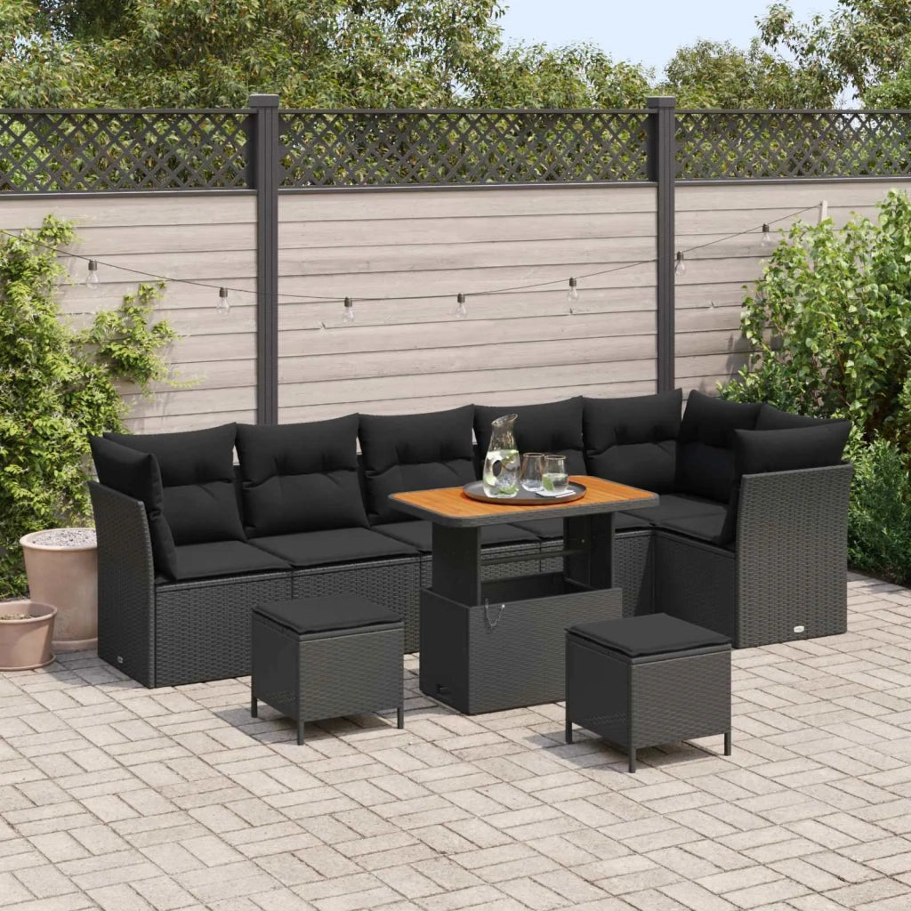 Set Divano da Giardino con cuscino 9 pcs Nero 90 x 55 x 71 cm 3363454