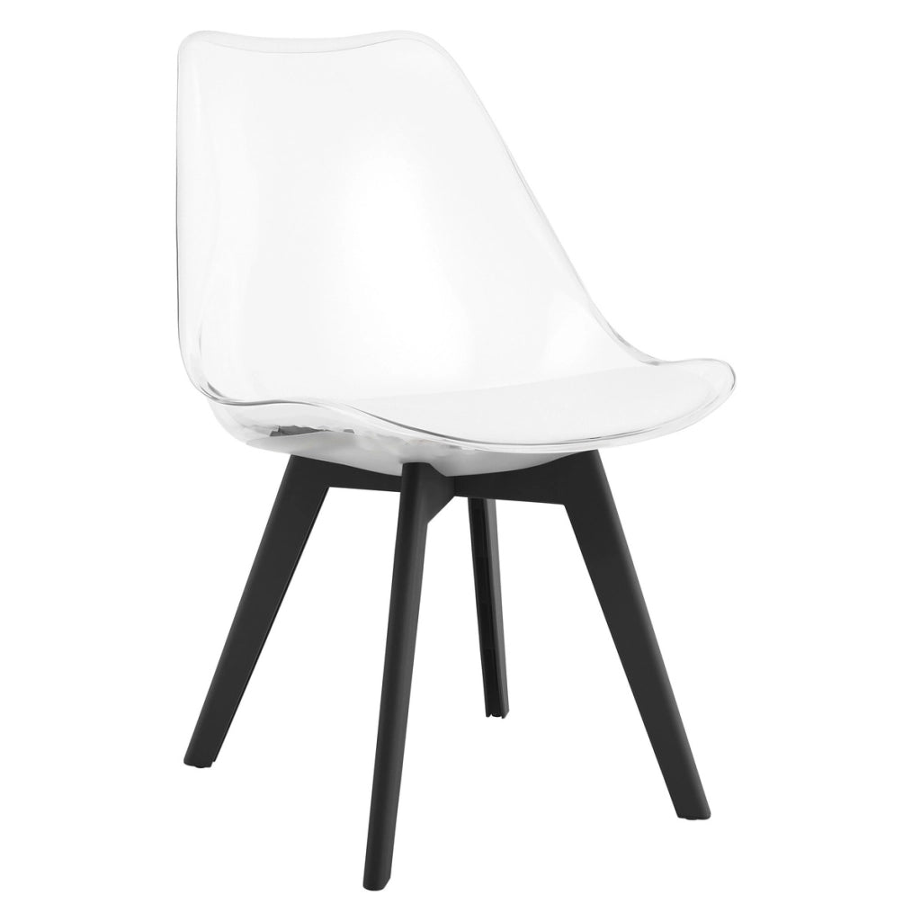 Sedia Mark trasparente con cuscino bianco e gambe nere