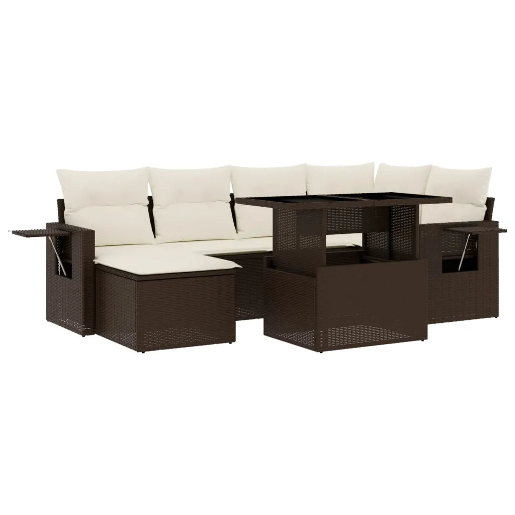 Set Divani da Giardino 7 pz con Cuscini Marrone in Polyrattan 3268053