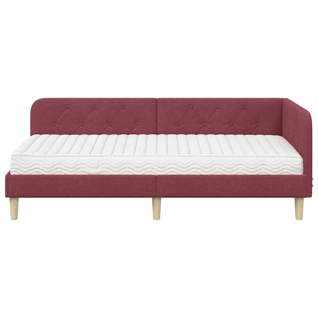 Cornice del letto ad angolo Rosso Vino 90 x 190 cm Tessuto