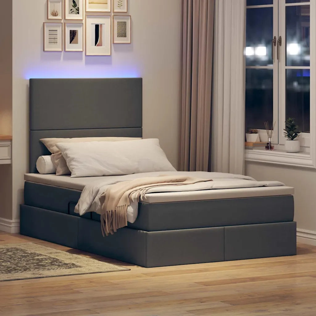 Letto con contenitore e LED con led Grigio scuro 120 x 200 cm