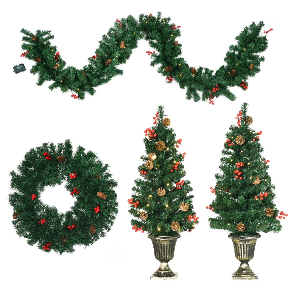 Set Decorazioni Natalizie 4 Pezzi ¨C Xylo ¨C 2 Alberelli ¦µ40x90cm + Ghirlanda + Corona