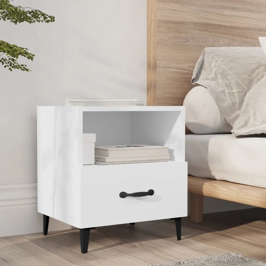 Set di 2 Comodini | Armadio da Notte | Mobiletto da notte Bianchi in Legno Multistrato