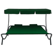 Lettino Prendisole | Sdraio da giardino | Lettino da sole con Baldacchino e Cuscini Verde