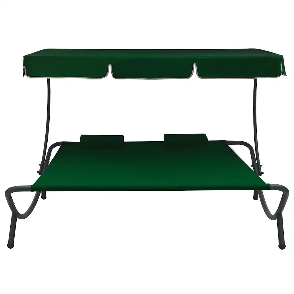 Lettino Prendisole | Sdraio da giardino | Lettino da sole con Baldacchino e Cuscini Verde