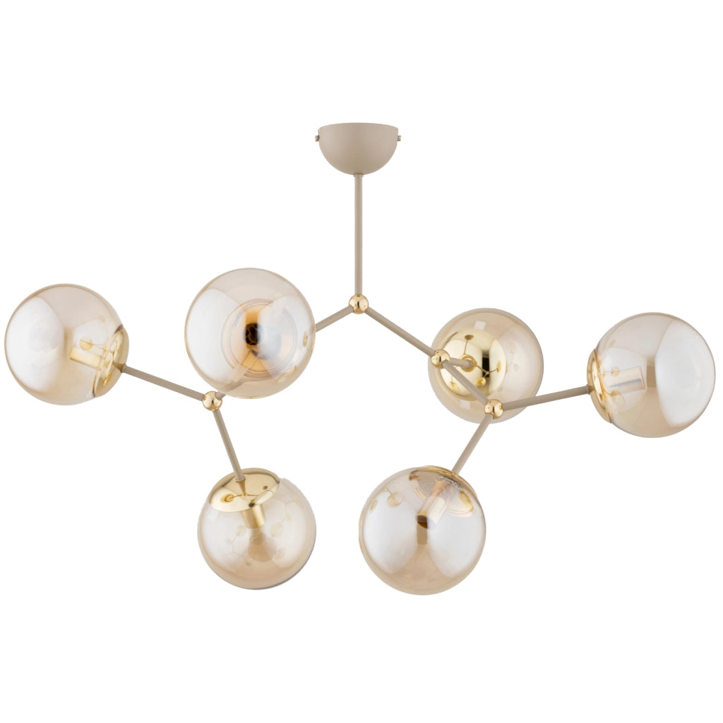 Plafoniera moderna beige oro sfere ambra 6xE14 Alfa Golem