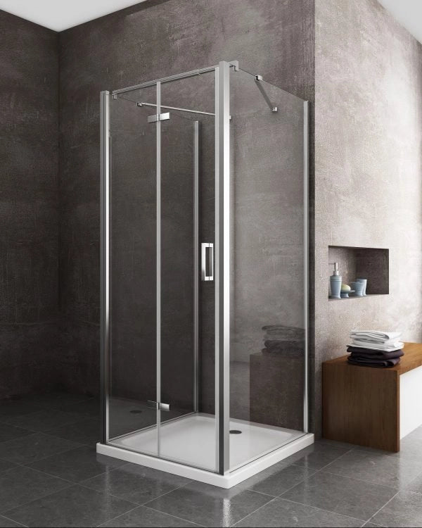 Box cabina doccia a 3 lati con apertura a libro pieghevole a pacchetto H.190 cromo trasparente anticalcare misure  65-67,5 fisse + Porta 68,8-70,8