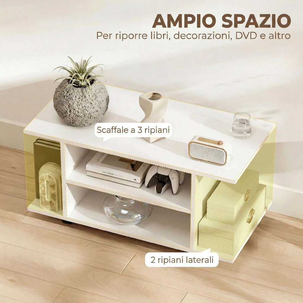 Mobile TV con Ripiani e Ruote ¨C Minimal ¨C 80x40x40 Bianco
