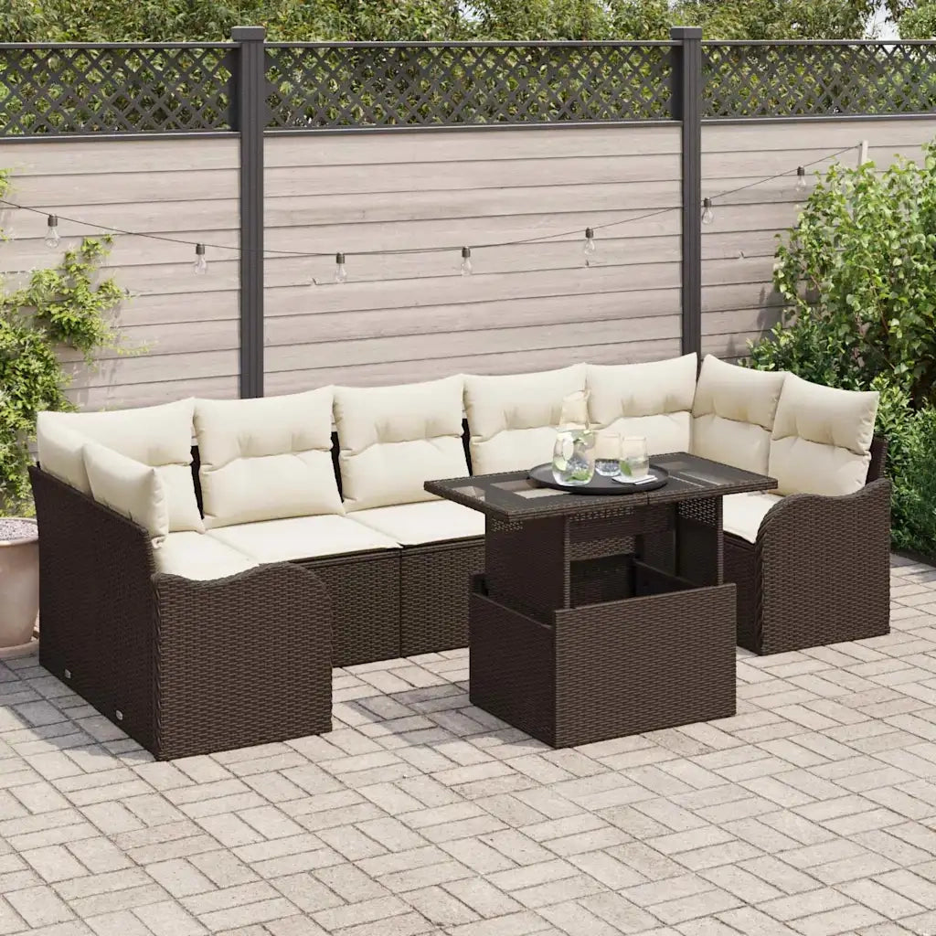 Set Divano da Giardino 8 pcs Marrone e Crema polyrattan 3348414