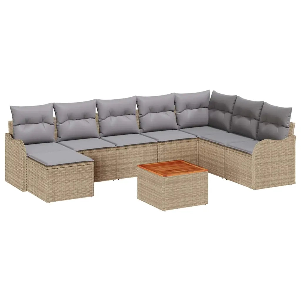 Set Divano da Giardino 9 pcs Beige e Grigio Chiaro polyrattan