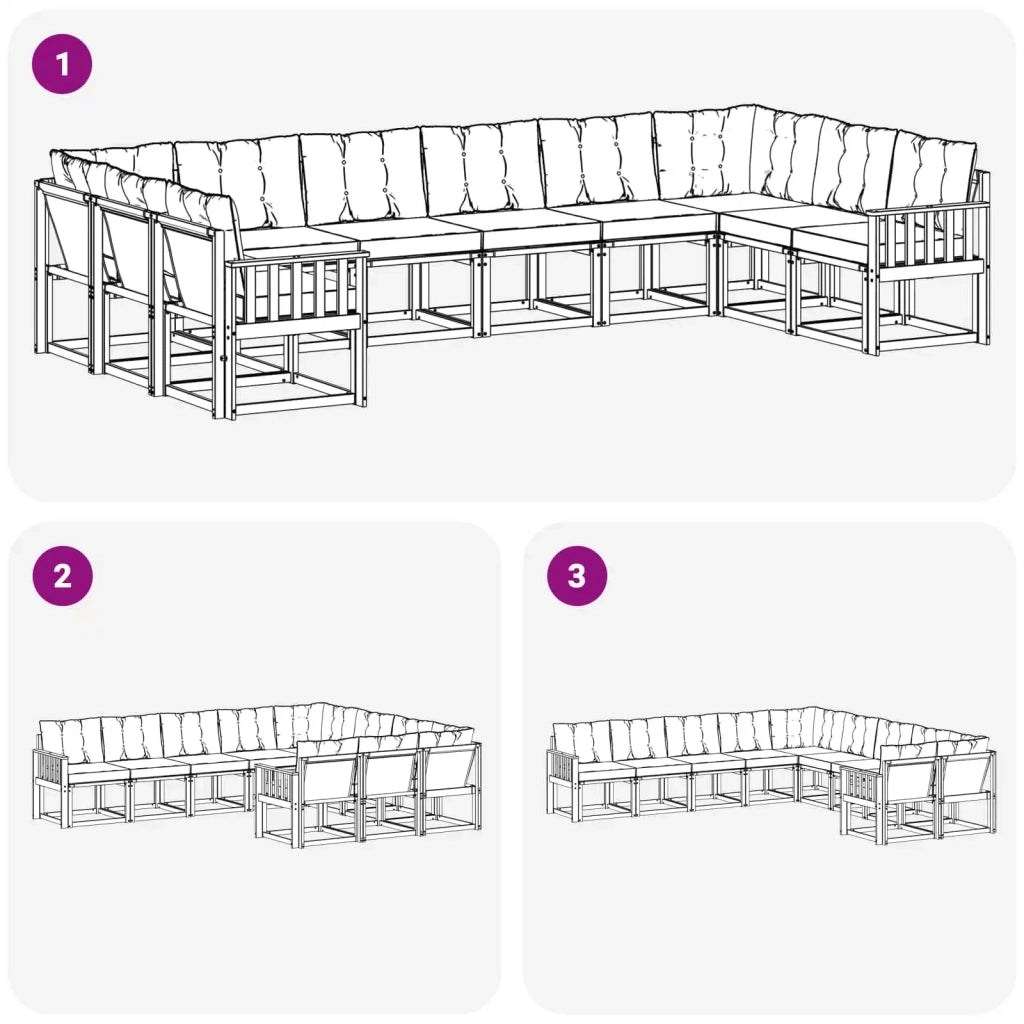 Set di divani da esterno con cuscino 10 pcs Bianco e Crema 3389904