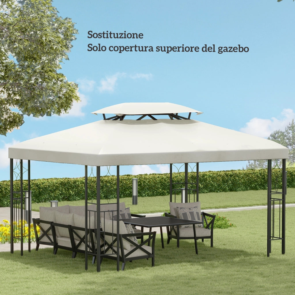 Copertura per Gazebo da Giardino Tetto Sostitutivo Anti-UV Impermeabile in Poliestere 3x4m. Beige