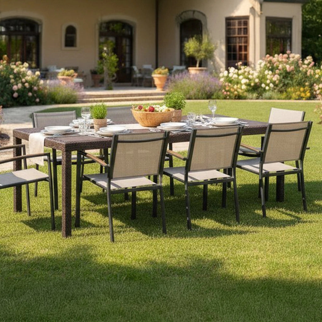 Tavolo da esterno Dmains, Tavolo rettangolare allungabile da pranzo, Tavolo da giardino estensibile multiuso, 100% Made in Italy, Cm 150x90h72, Marrone