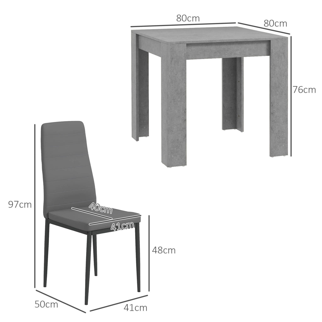 Set da Pranzo Tavolo e 2 Sedie Imbottite in Pelle PU Grigio