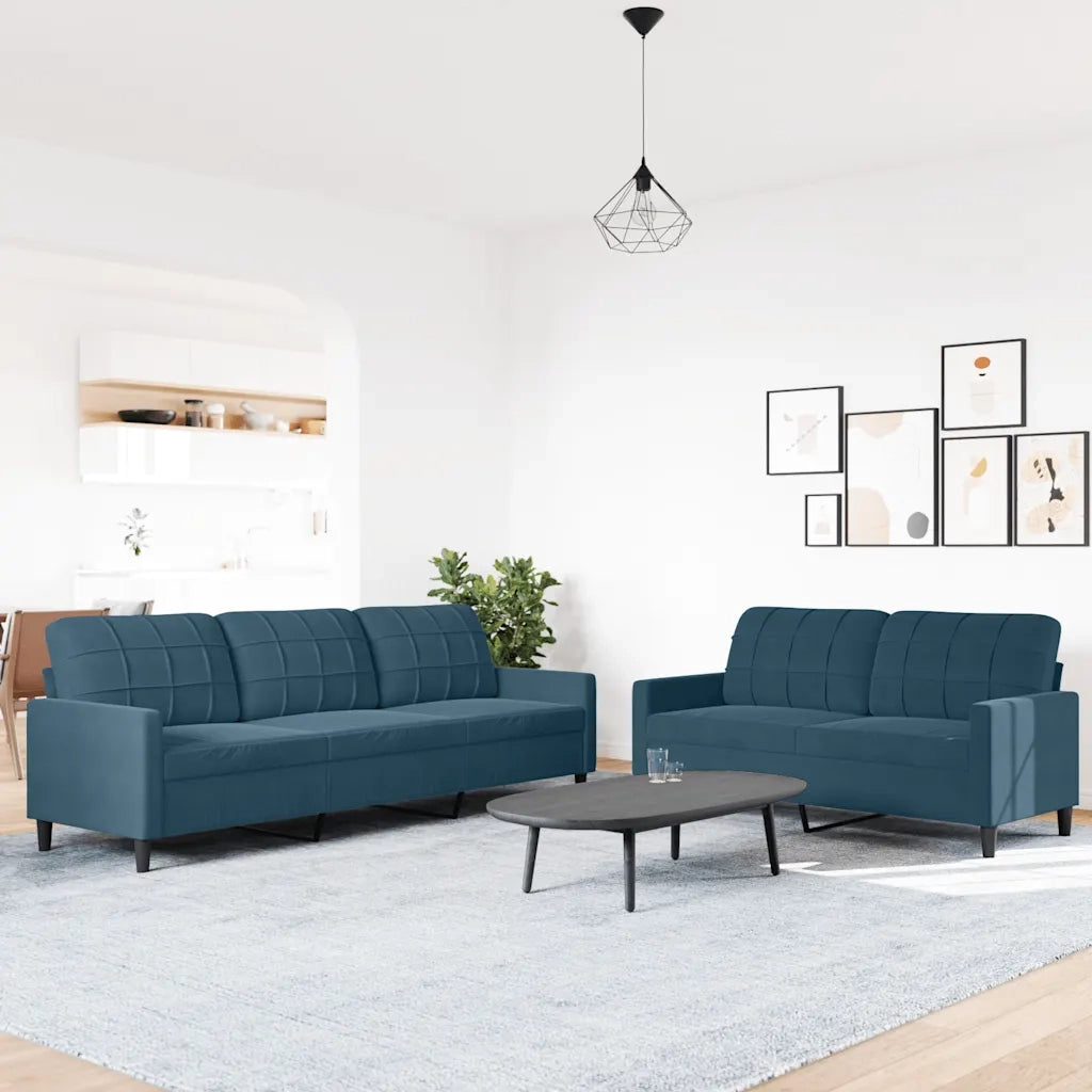 Set di Divani 2 pz con Cuscini Blu in Velluto 3278480