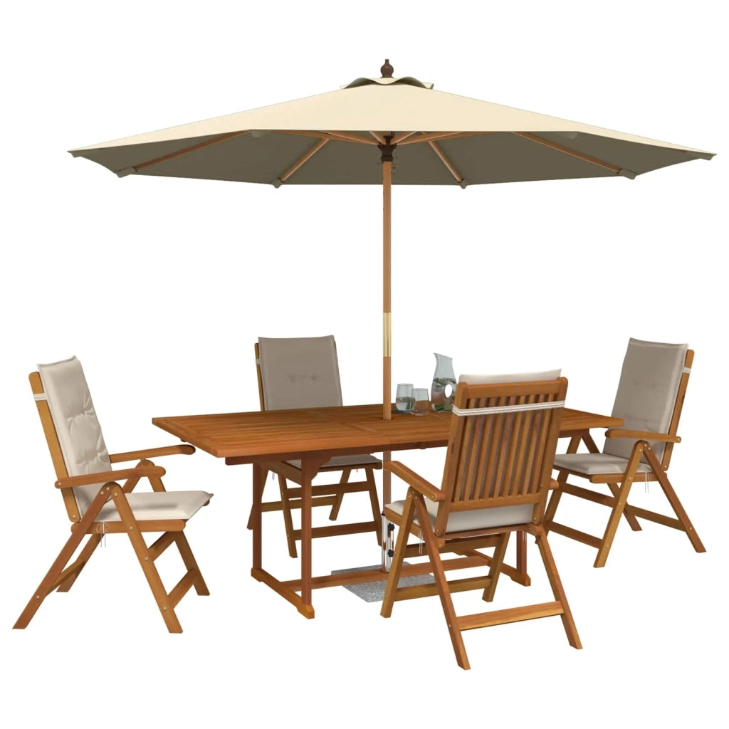 Set da pranzo da esterno con ombrellone 6 pz Bianco Crema 3438534