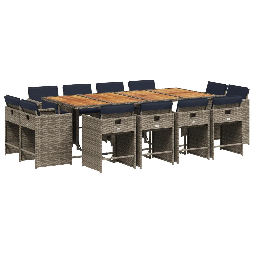 Set da pranzo da giardino da 13 pz con Cuscini in Polyrattan Grigio 3277996