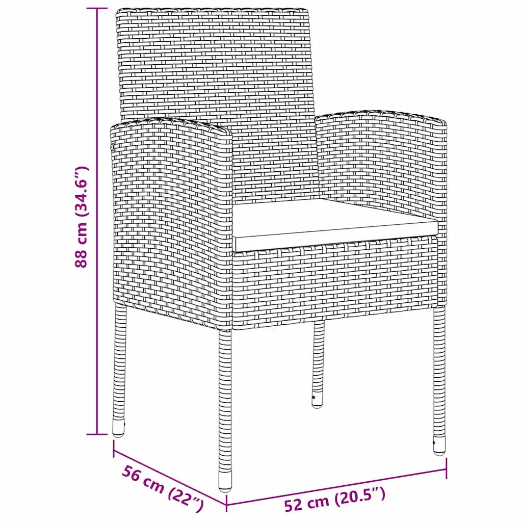 Set da Pranzo per Giardino con cuscino 3 pcs Grigio polyrattan 3380057
