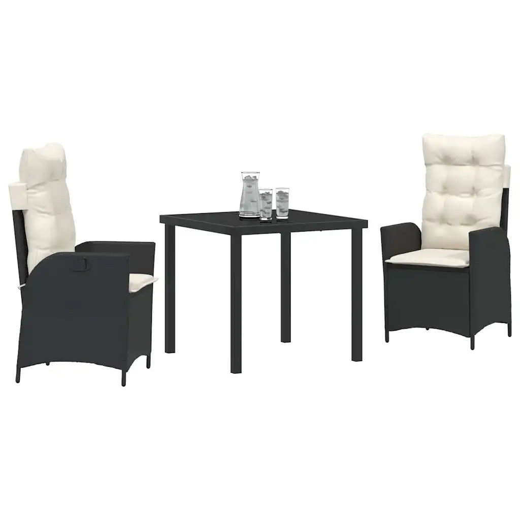 Set da Pranzo per Giardino con cuscino 3 pcs Nero polyrattan