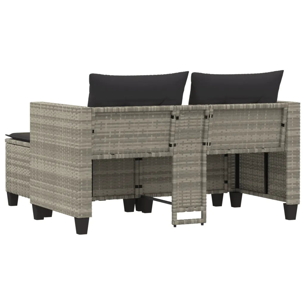 Divano da Giardino 2 Posti con Sgabelli-Sofa da Giardino-Divano da esterno Grigio Chiaro Polyrattan