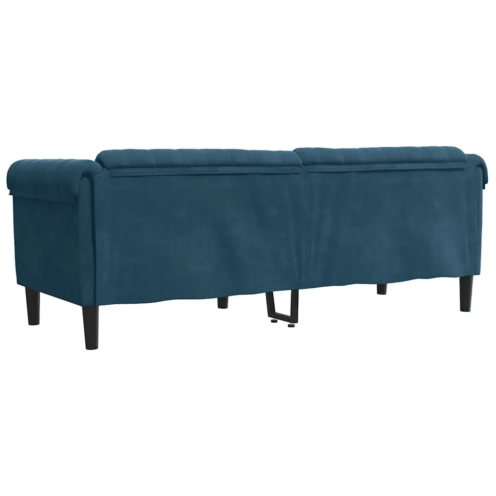 Divano a 3 Posti-Sofa 3 Posti Blu in Velluto