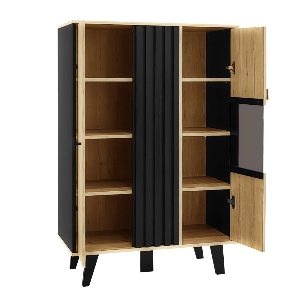 Beistellschrank - Zephmum- Combinazione nero legno vetro LED