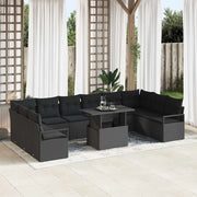Set Divano da Giardino con cuscino 11 pcs Nero polyrattan