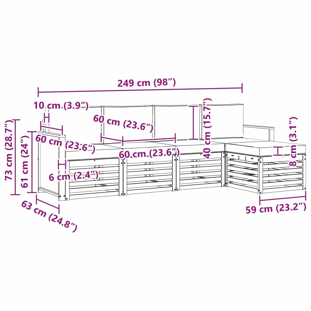 Set di divani da esterno con cuscino 5 pcs Naturale e Antracite 3384228
