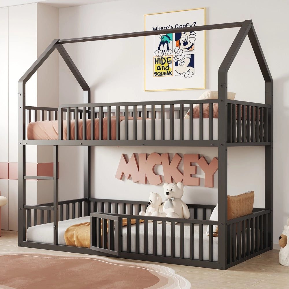 Letto a Castello Bambini con Scala e Porta ¨C Xylo ¨C Metallo Nero 90x200