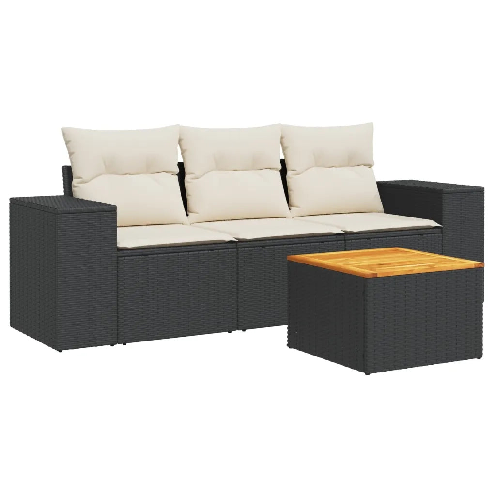 Set Divani da Giardino 4 pz | Set Salotto da Giardino con Cuscini Nero in Polyrattan