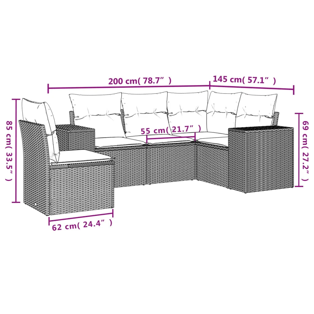 Set Divano da Giardino 5pz con Cuscini Grigio Chiaro Polyrattan 3254909