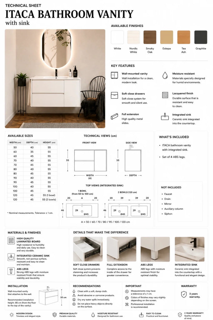 Mobile bagno con lavabo ORIGENBATH ITACA senza specchio 60x45 cm estepa