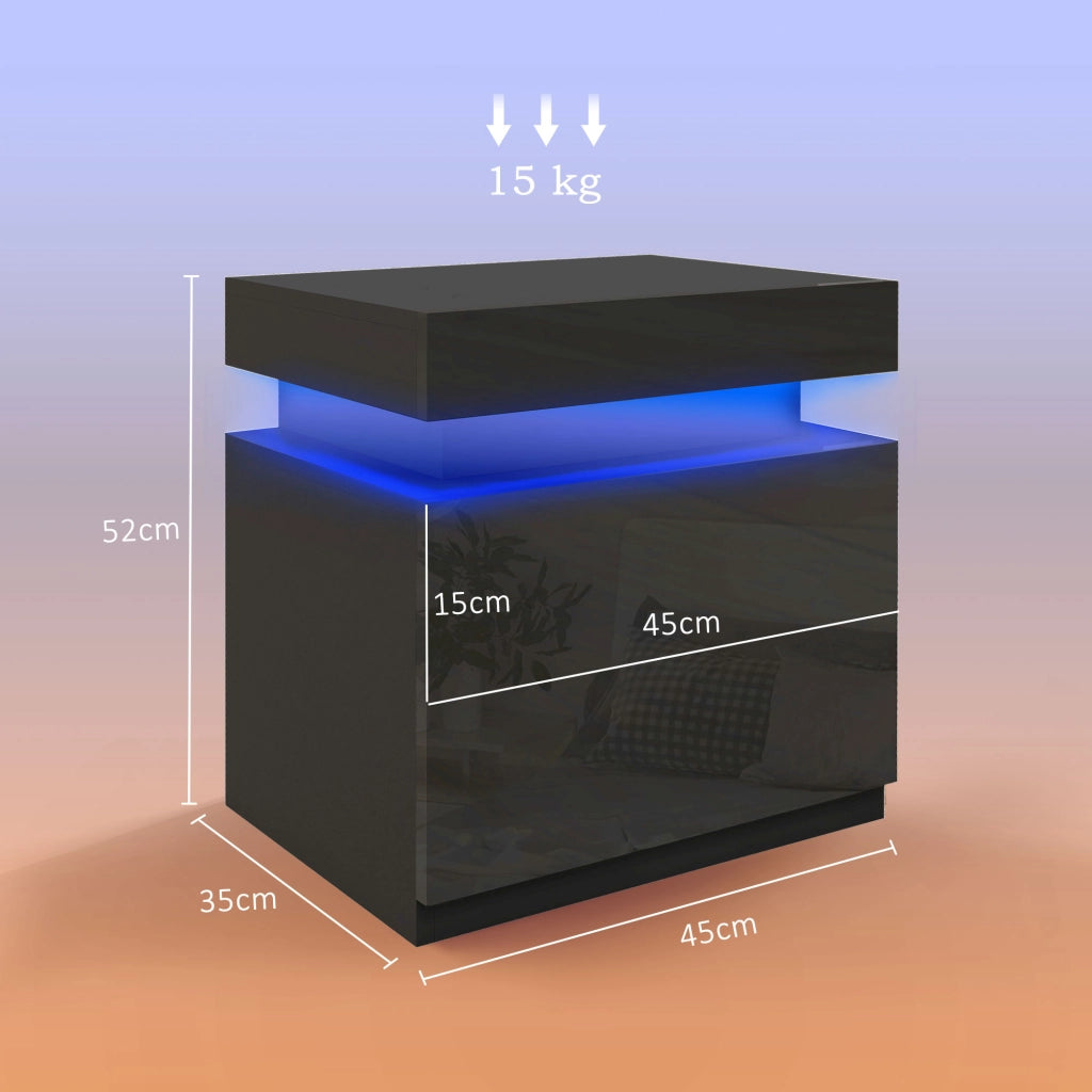 Comodino con luce LED RGB e 2 cassetti ¨C Xylo ¨C nero lucido